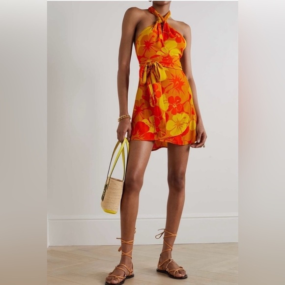 NWT Faithfull The Brand Odette Mini Dress In Surfs Up Floral Print Sz 6 - Picture 1 of 13